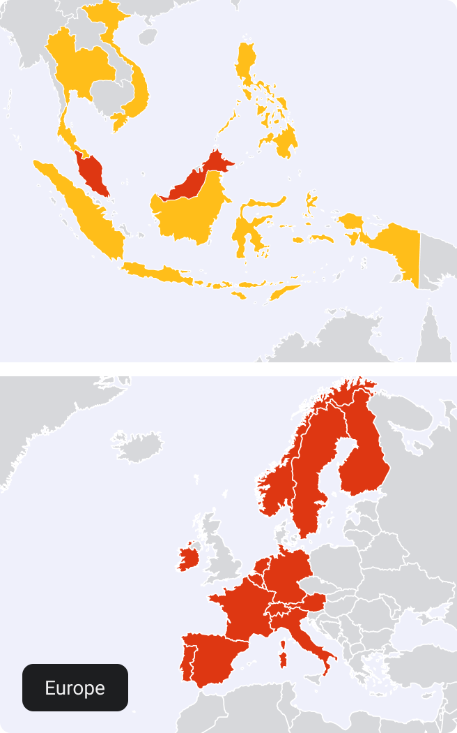 Mister-Auto coverage — Europe and Southeast Asia, with key stats
